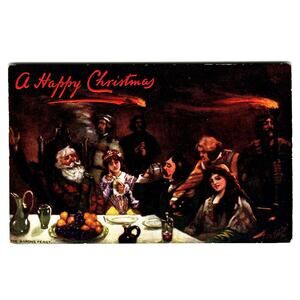 Christmas Santa Claus Postcard THE BARON'S FEAST Firelight Effects Tuck 9020